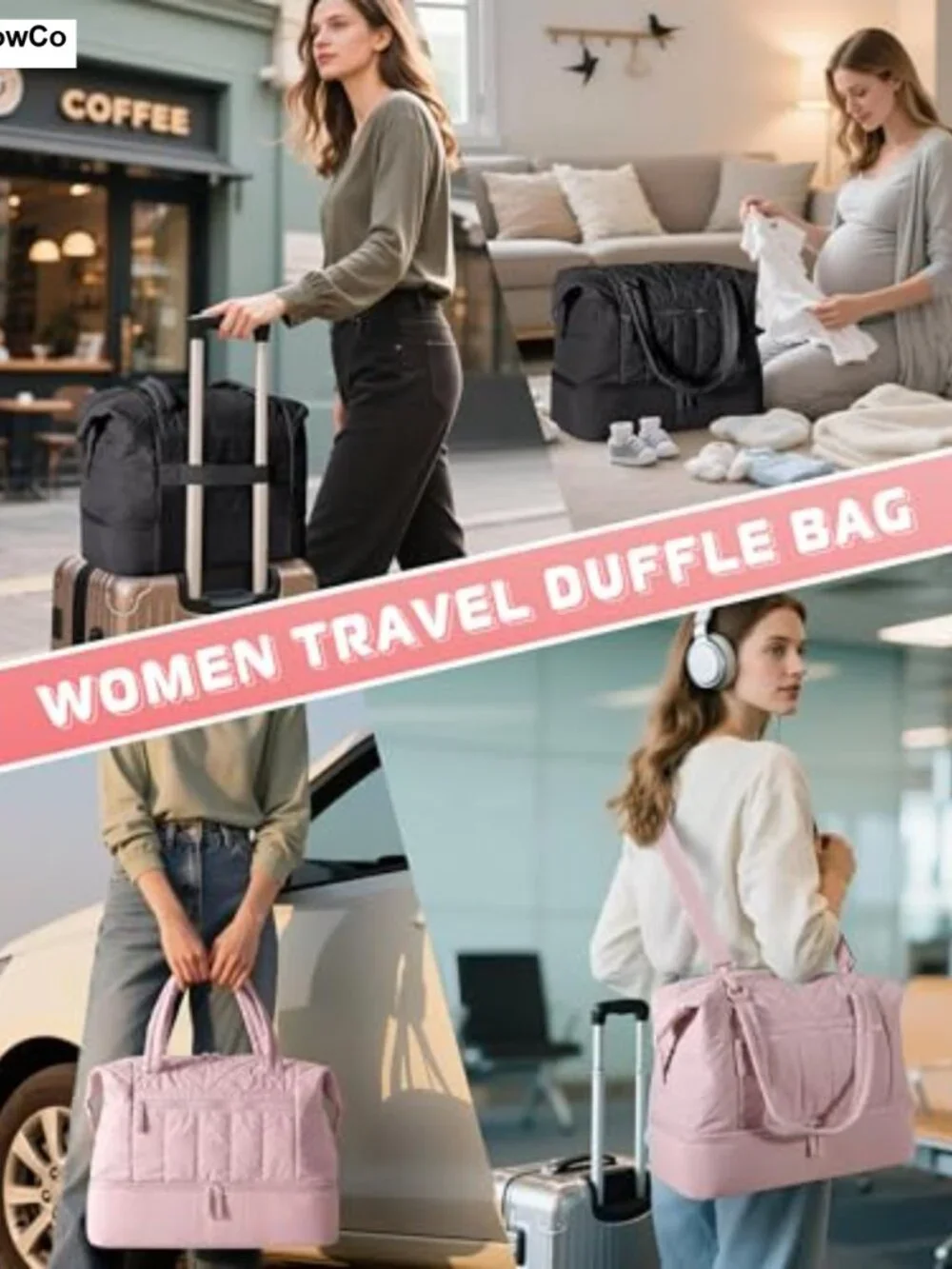 Quilted Travel Duffle with Shoe Compartment, Wet Pocket, Laptop Sleeve